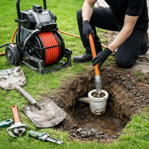 Sewer line repair Mesa - plumber using drain machine on main sewer cleanout